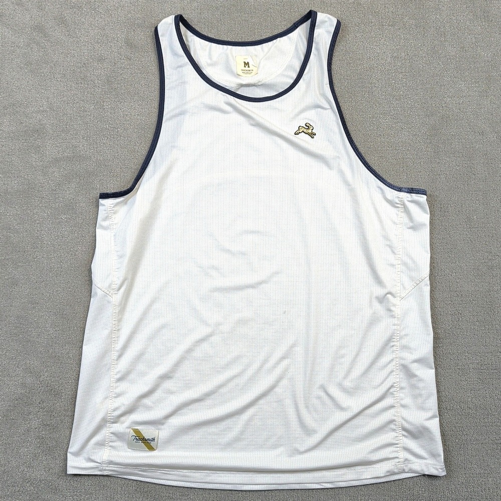 Tracksmith Running Singlet Mens Medium White Mesh Tank Top Hare Logo Performance